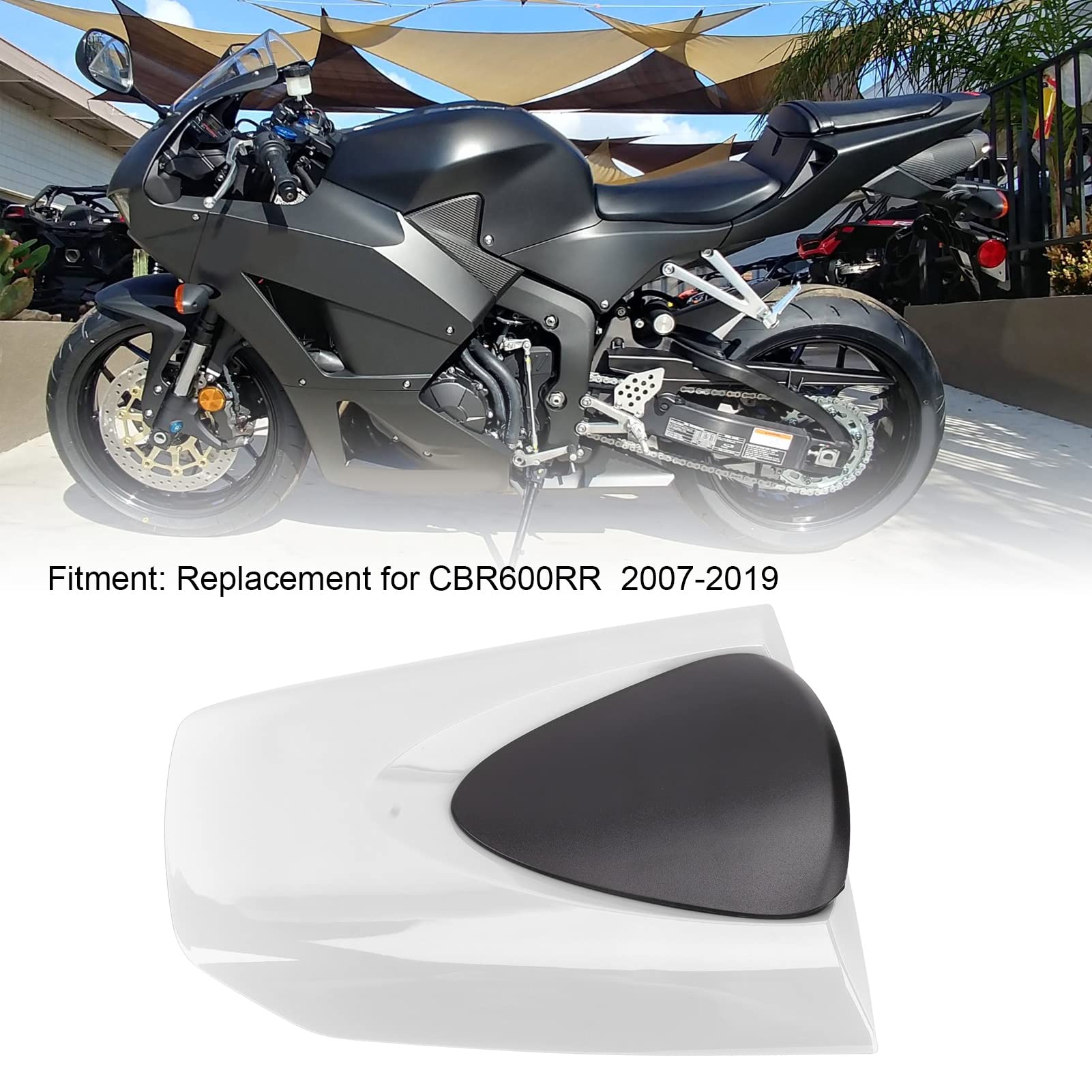 Ajuste Trasero de Repuesto para Carenado de Asiento Cubierta de Carenado Duradera para Pasajero de Motocicleta para CBR600RR 2007-2019, Material ABS Resistente a los Arañazos (WHITE)