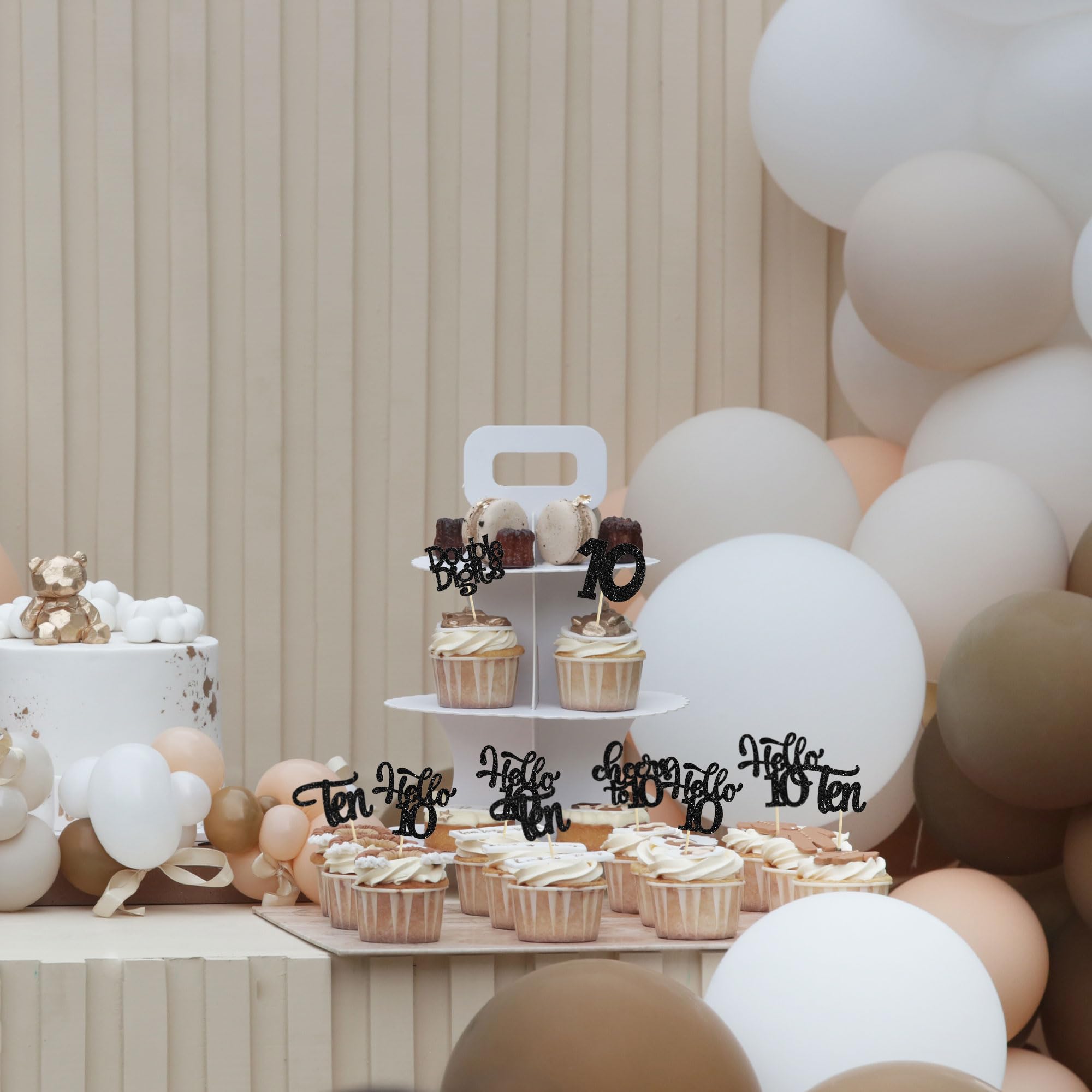 30 Stück Cupcake-Topper 'Happy 10th Birthday' – Goldglitzer, Für 10. Geburtstag Oder Jubiläum, Nicht Essbar