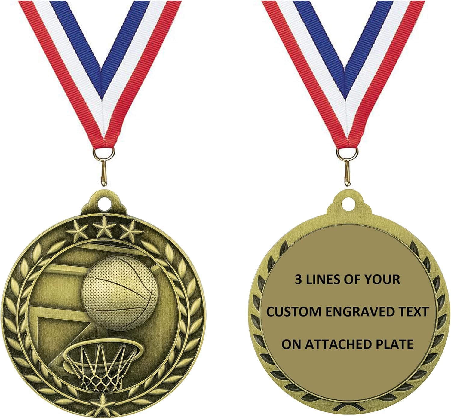 Express Medals Pack of 10 (or More) 1.75 Inch Gold Basketball Award Medals Variations with or Without Engraving Personalization Engraved Custom Text Names