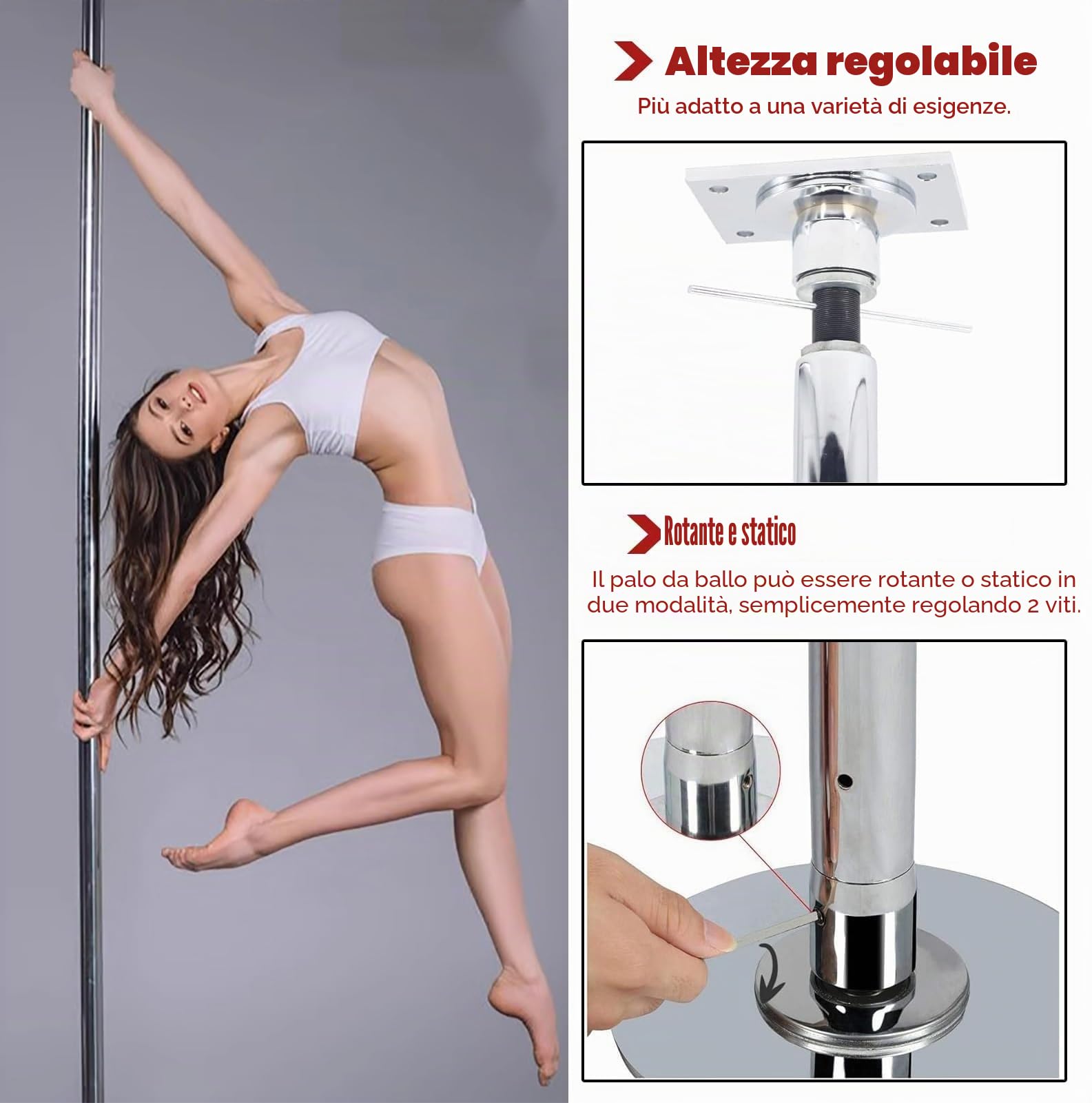Palestra professionale 45 mm Spinning Static Dance Pole – Heavy Duty per casa con montaggio a soffitto
