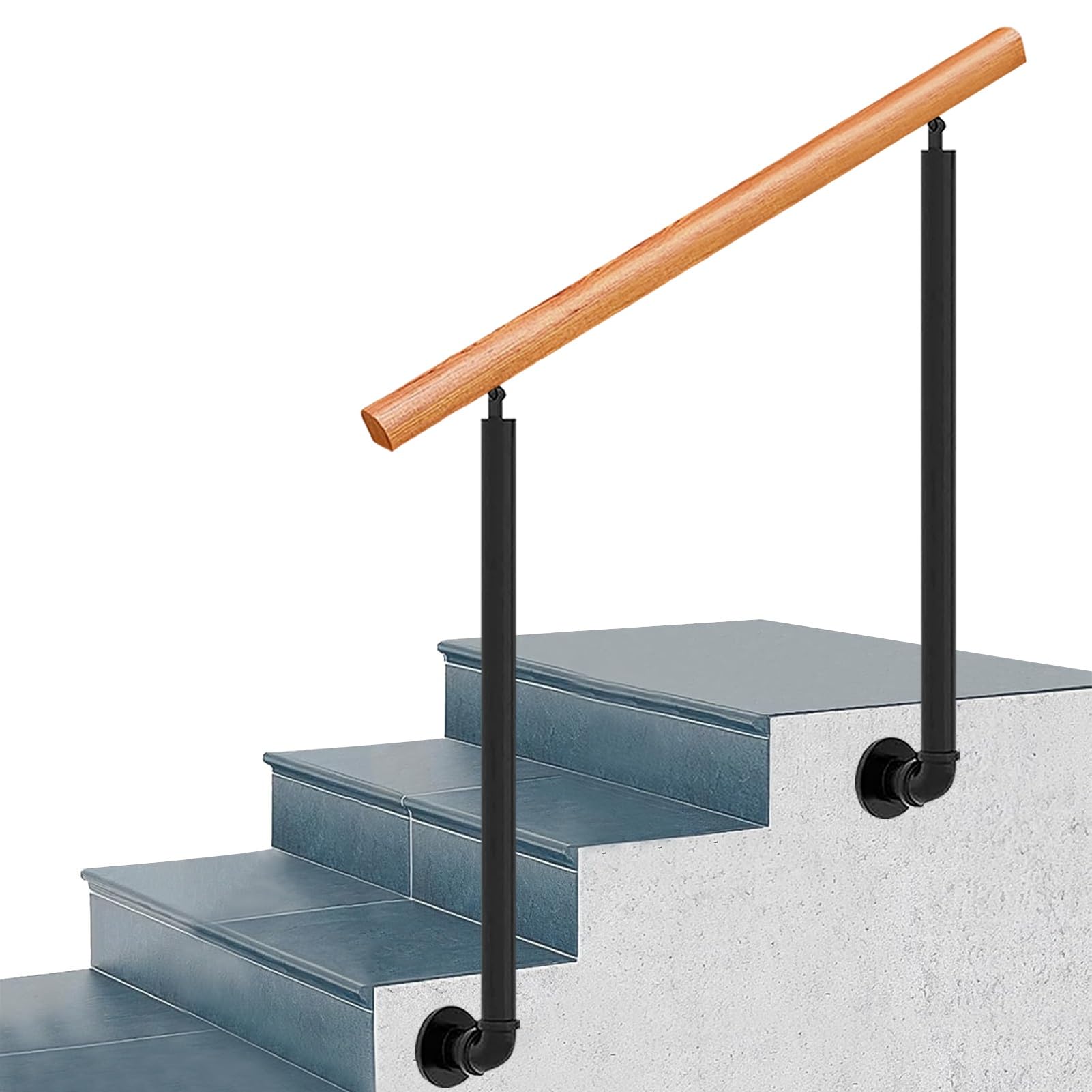 GLDYTVF 3-4 Step Stair Handrails for Outdoor & Indoor, Mattle Black Wrought Iron Hand Rail Stair Railing Kit Adjustable Side Mount Banister for Outdoor Porch Concrete Steps(Height 85cm,120