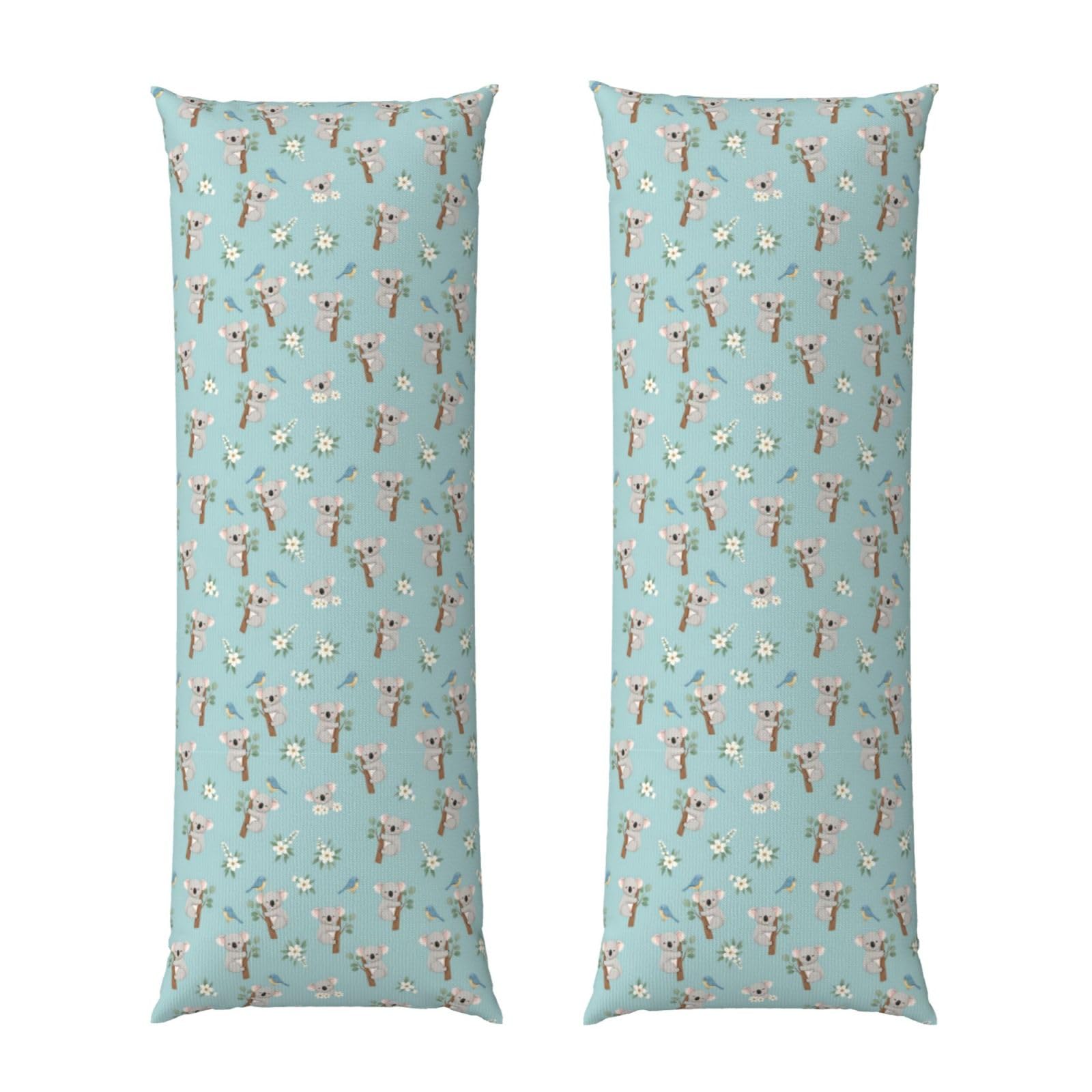 Long Pillow Cover 20x54, Cute Cartoon Koala Floral, Cozy Microfiber Pillowcase with Zipper, Soft Breathable Protector for Bed Sofa Couch Decoration