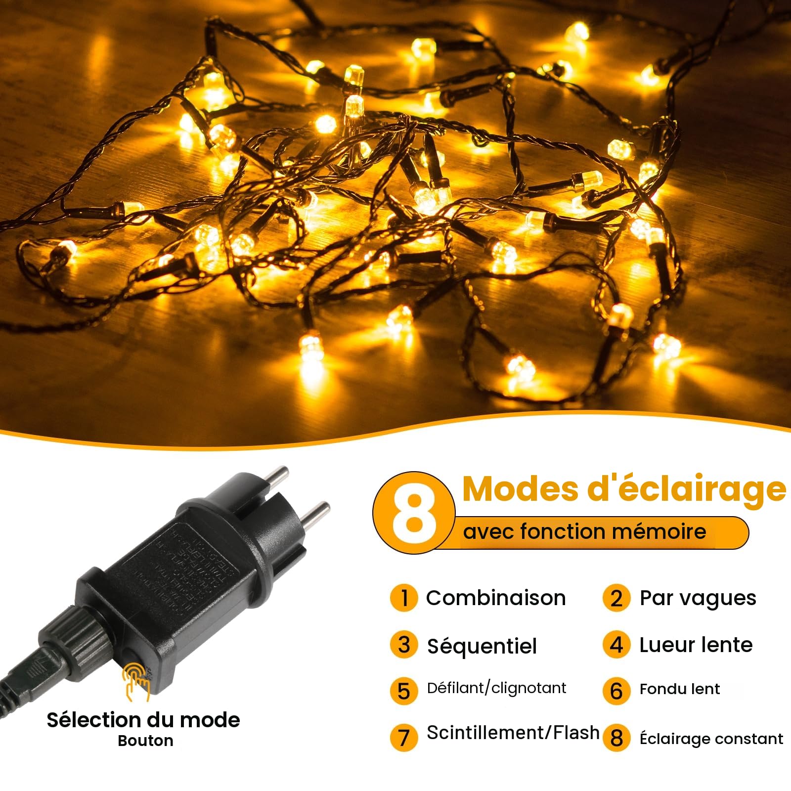 Guirlande Lumineuse Exterieure, 55M 500LED 8 Modes,Guirlande Lumineuse Sapin de Noel avec Prise,Étanche IP44,pour Intérieur Extérieur Fête Chambre Mariage Balcon Mur Noel [Blanc Chaud]