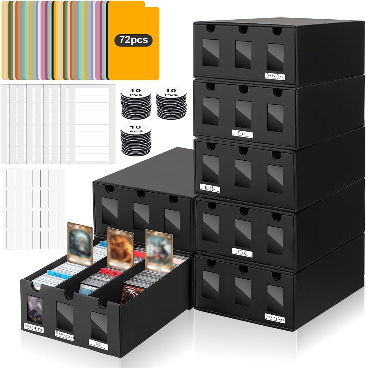 AOBOPLE Card Storage Box,21000+ Cardboard Trading Card Boxes with 72 Card Dividers,Labels and Tape,Bulk Card Storage for MTG TCG PTCG Commander Display
