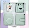 Instax mini 12 Camera 10-Piece Film Square Album and Leather Case Bundle Box (Green)