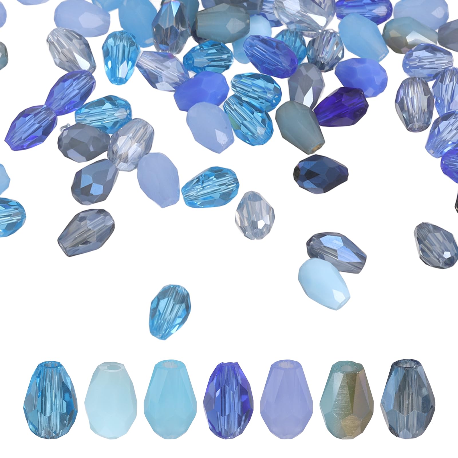 sourcing map 200 PCS Teardrop Crystal Glass Beads, 4x6mm Faceted Shape Crystal AB for Necklace Bracelet Earrings DIY Jewelry Crafts Making Supplies, Blue