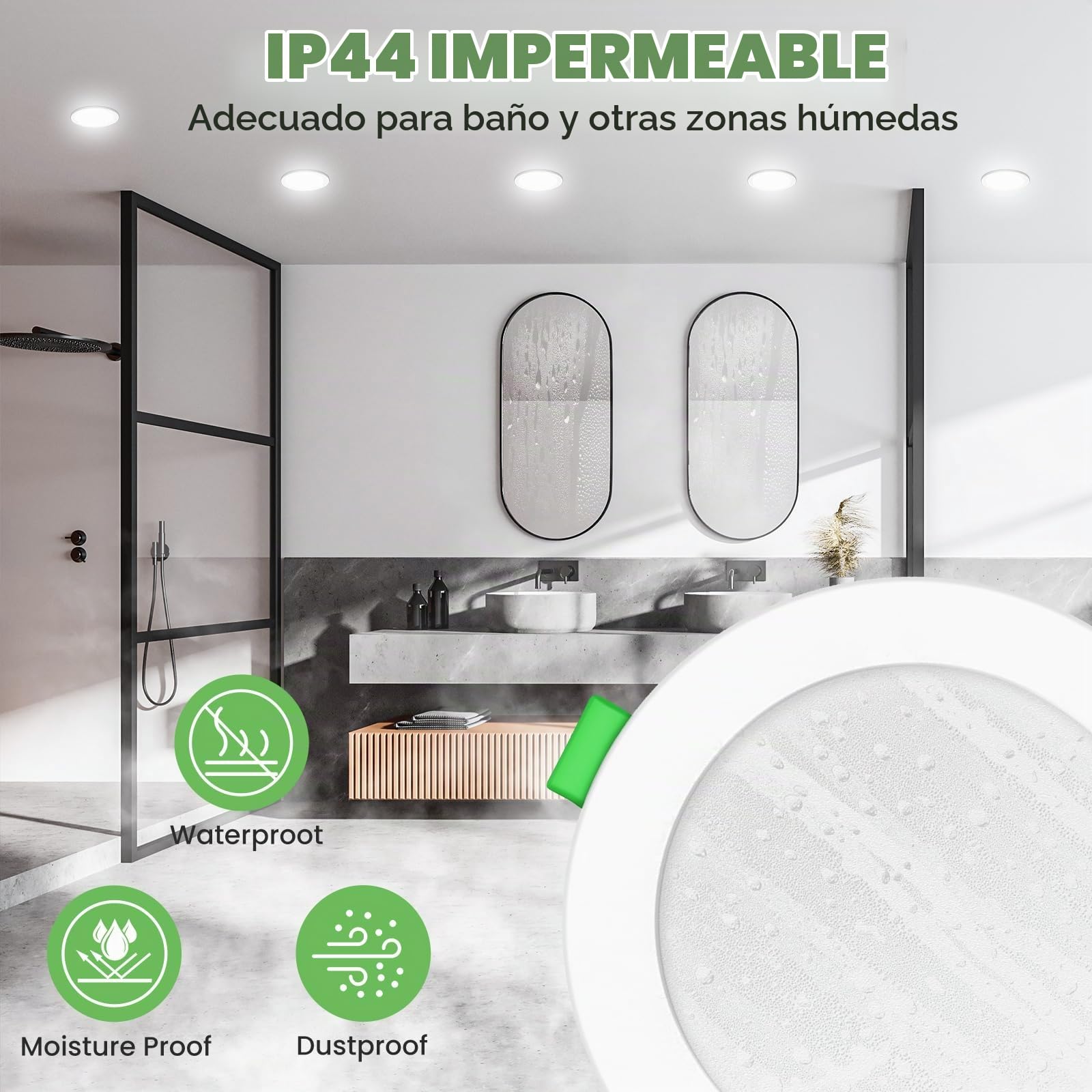 ALUSSO Downlight LED Techo Empotrable Regulable 800LM 4/6/8W(3WT) 3CCT | 3000K/4000K/6500K Focos LED Interior Techo Corte Ø68-78mm, IP44 Ojos de Buey LED para Techo Baño Salón, Blanco Pack 10