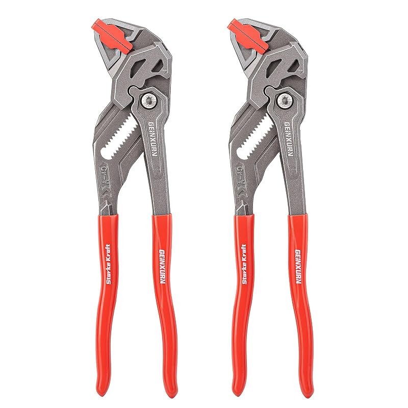 Alicate de Junta Deslizante GEINXURN com Mandíbula em V Lisa e Ajuste Push-Lock, 25,4 cm, 19 Posições, Kit com 2 Peças