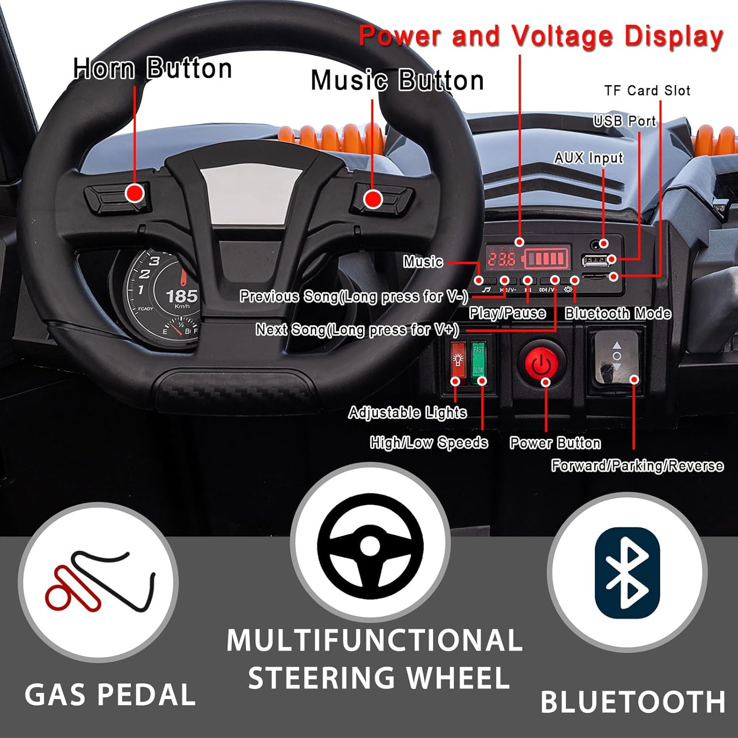 24V 2 Seater Electric Car UTV for Big Kids, 2WD/4WD Ride on Toy w/Remote Control, XXXL Load Capacity 200LBS, 4x100W Powerful Motors, 24'' Spacious Seats, 4 Spring Suspensions, 14'' Tires, Bluetooth