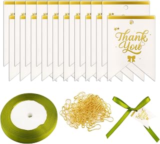 100팩 감사 선물 태그 세트 - 감사 태그 100개 & 핀 100개 & 1롤 그린 리본 스트링 - 간식 가방 의류 DIY 공예, 결혼식 생일 휴일용 종이 걸이 태그 라벨