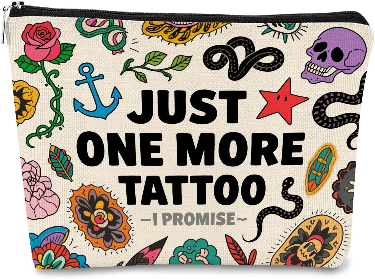 Tattoo Artist Makeup Bag Gift for Tattooist Tattoo Zipper Bags Personalized Tattooist Large Capacity Travel Wash Pouch (Just One More Tattoo)