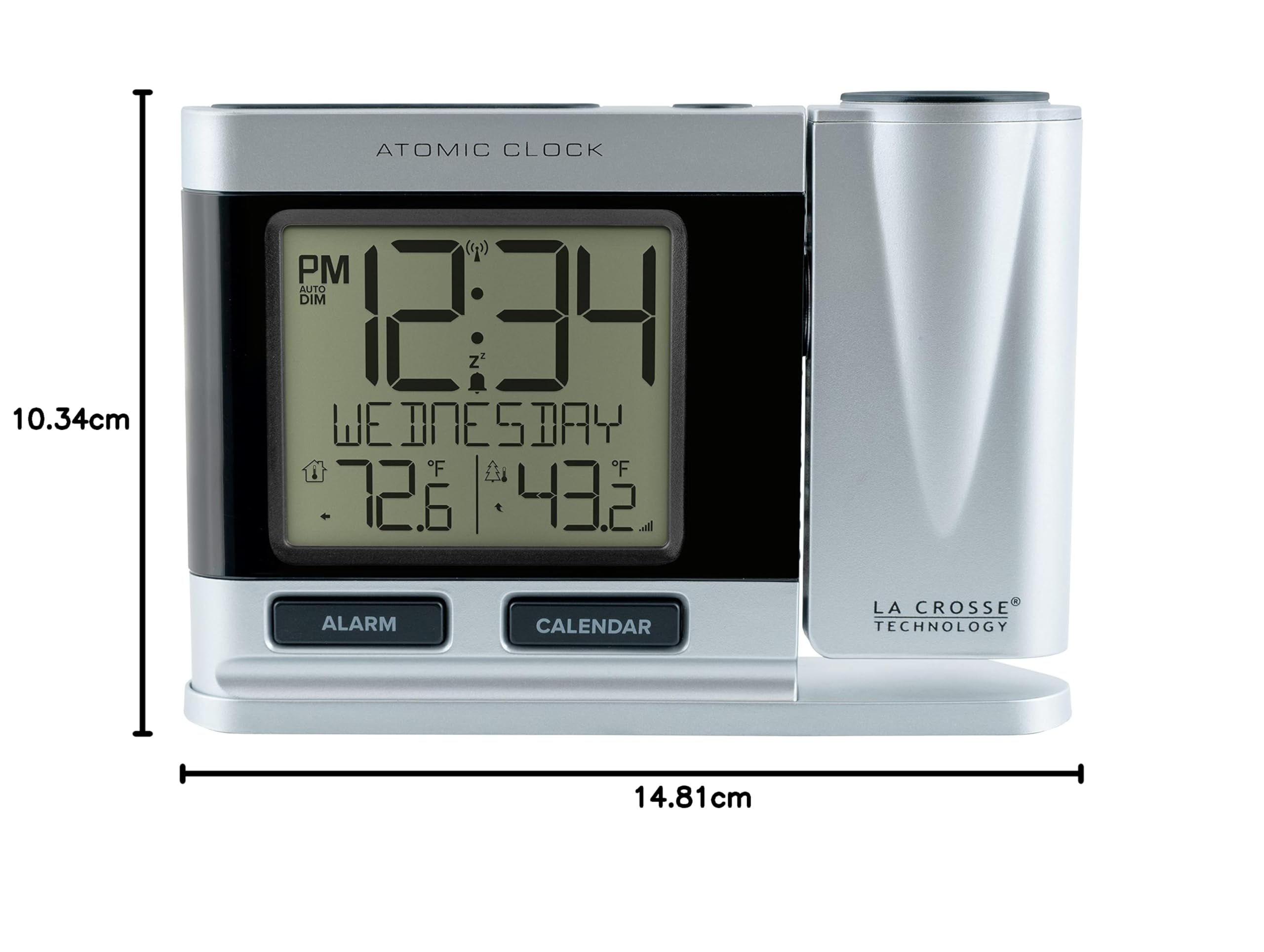 La Crosse Technology 616-12667-INT Reloj despertador con proyección atómica plateada con temperatura