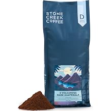 Stone Creek Coffee Dark Roast Ground Coffee 2 LB Pack of 1 Smooth and Chocolatey Fresh Roasted Coffee Beans with Rich and Fruity Tasting Notes, 3 Volcanoes Dark Guatemala