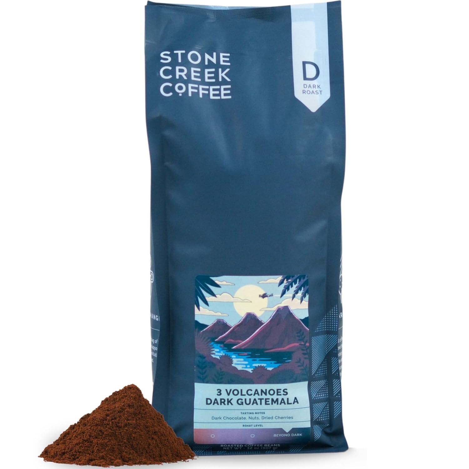 Stone Creek Coffee Dark Roast Ground Coffee – 2 LB (Pack of 1) – Smooth and Chocolatey Fresh Roasted Coffee Beans with Rich and Fruity Tasting Notes, 3 Volcanoes Dark Guatemala