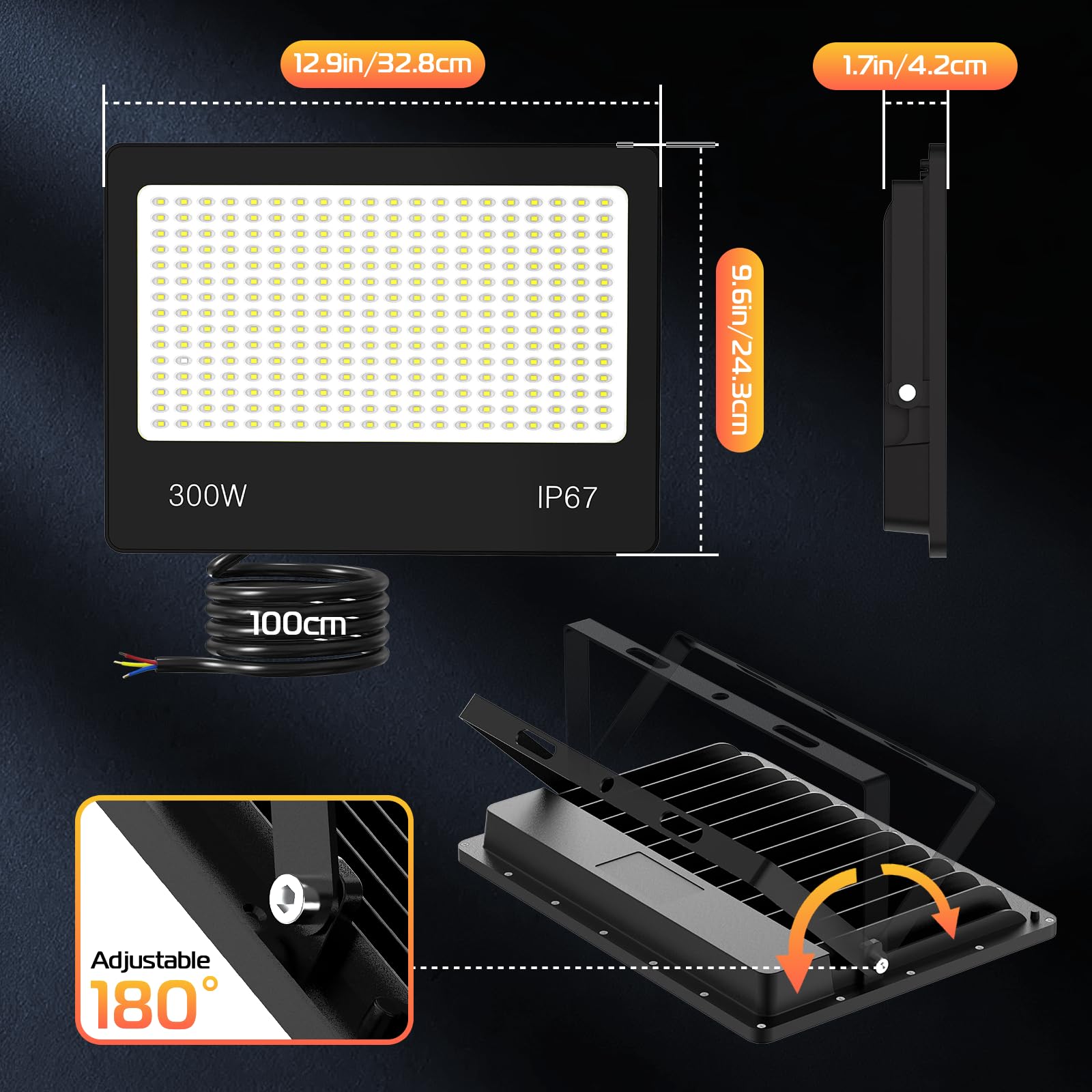LED Strahler Außen 300W 30000LM, 2 Stücke Superhell LED Scheinwerfer Kaltweiß 6500K AC 85-265V, IP67 Wasserfest Fluter Aussenstrahler für Garten Hinterhof Garage