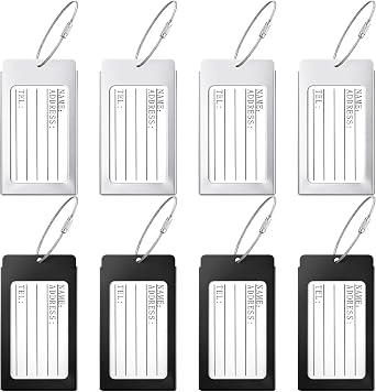 8 Pieces Luggage Tags Business Card Holder Aluminium Metal Durable Travel ID Bag Tag Bulk for Suitcases Backpacks Baggage Name Address Label Identifier