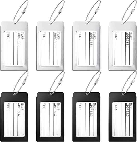 8 Pieces Luggage Tags Business Card Holder Aluminium Metal Durable Travel ID Bag Tag Bulk for Suitcases Backpacks Baggage Name Address Label Identifier