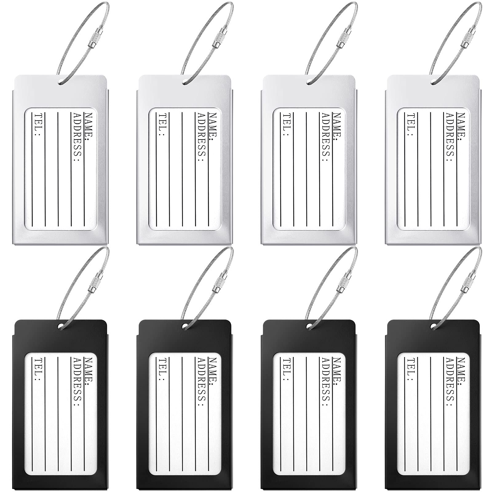8 Pieces Luggage Tags Business Card Holder Aluminium Metal Travel ID Bag Tag for Travel Luggage Baggage Identifier