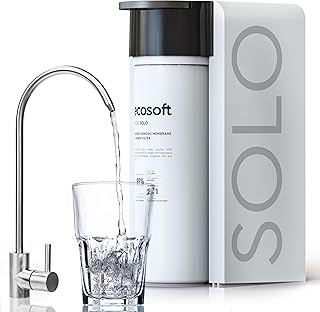 Ecosoft CROSS Solo Filtro de Ósmosis Inversa de Flujo Directo, 1.3 L/min, Filtración 2-en-1 con Membrana RO de 500 GPD y Postfiltro de Carbón, Diseño Ultra-Compacto para Cocinas Pequeñas