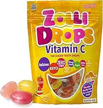 Zolli Drops Vitamin C Clean Teeth Candy Sugar-Free with Xylitol, Dye-Free, Keto & Diabetic-Friendly, Dentist-Approved Treats for Kids (Natural Fruit Flavors, 5.2 oz)