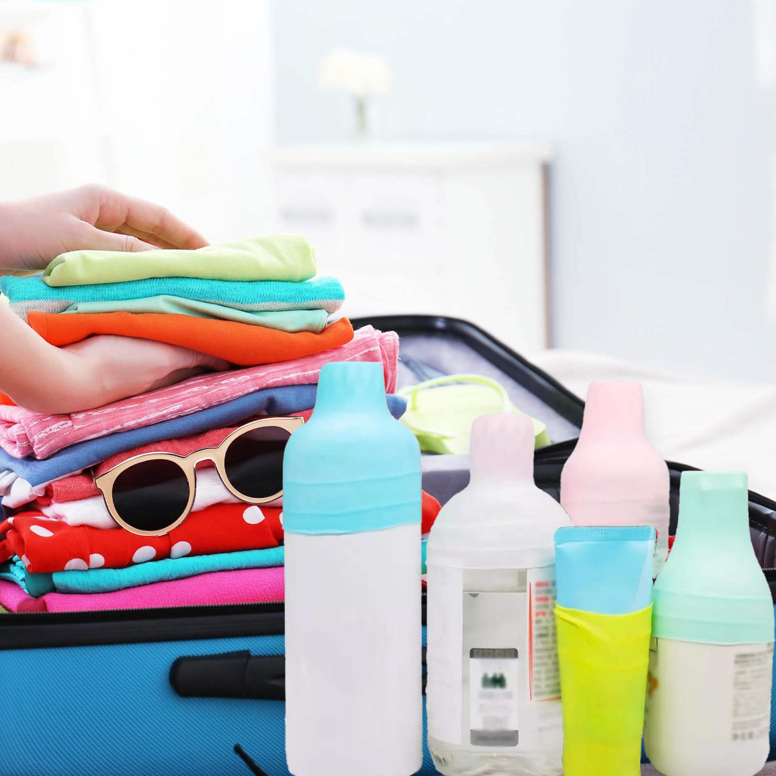12Pezzi Manicotti per Bottiglie in Silicone da Viaggio,Riutilizzabili Manicotti Elastici a Prova,Guaine Elastiche da Viaggio,per Prodotti per la Cura della Pelle, Shampoo e Lavaggio del Corpo