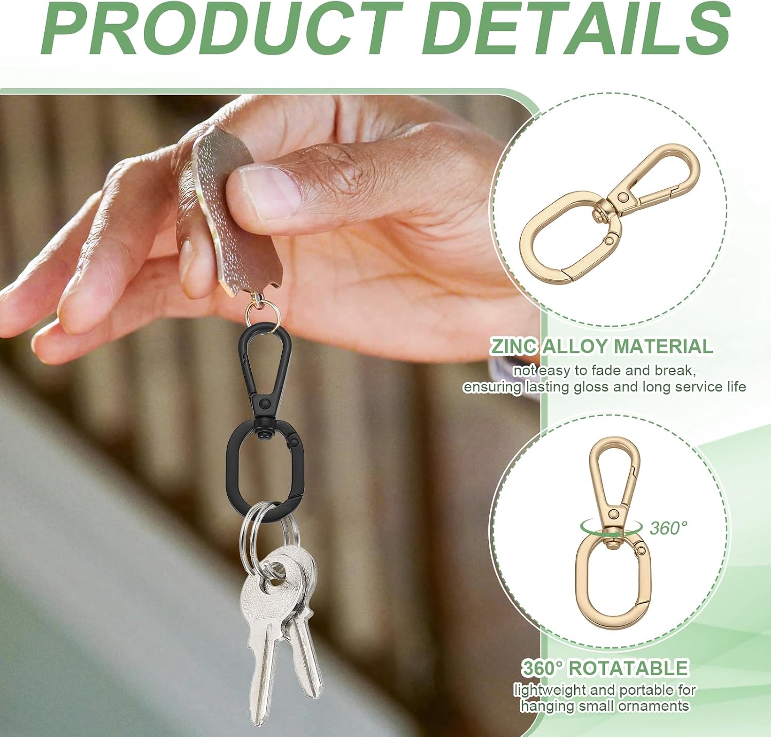 uxcell 2Pcs Swivel Clasp Clips, Zinc Alloy Double Opening Spring Snap Hooks with Lobster Claw Clasp for DIY Crafts Keychain Lanyard Jewelry Making, Matt Gold image 3