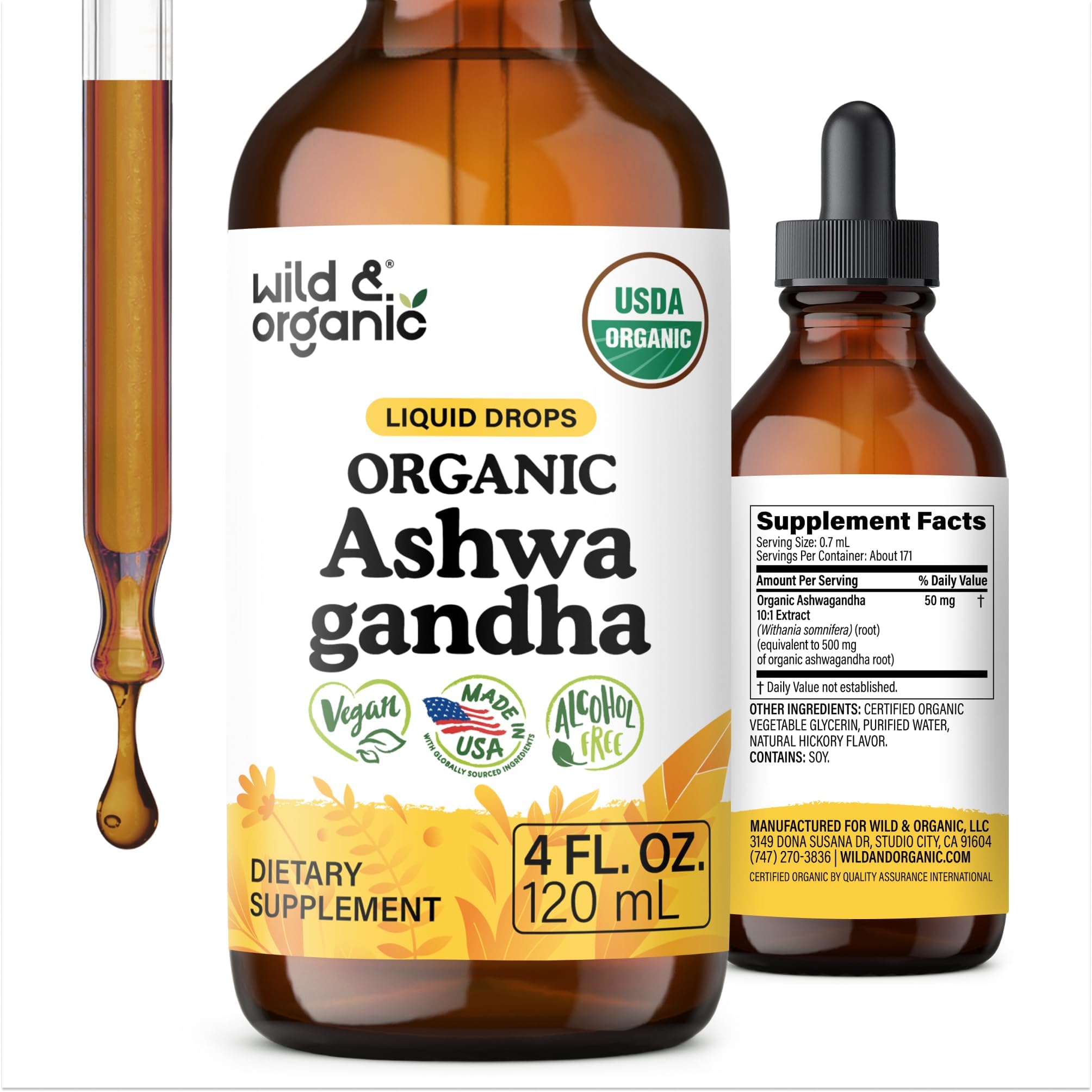 USDA Organic Ashwagandha Drops - Mood Support & Energy - 4 oz