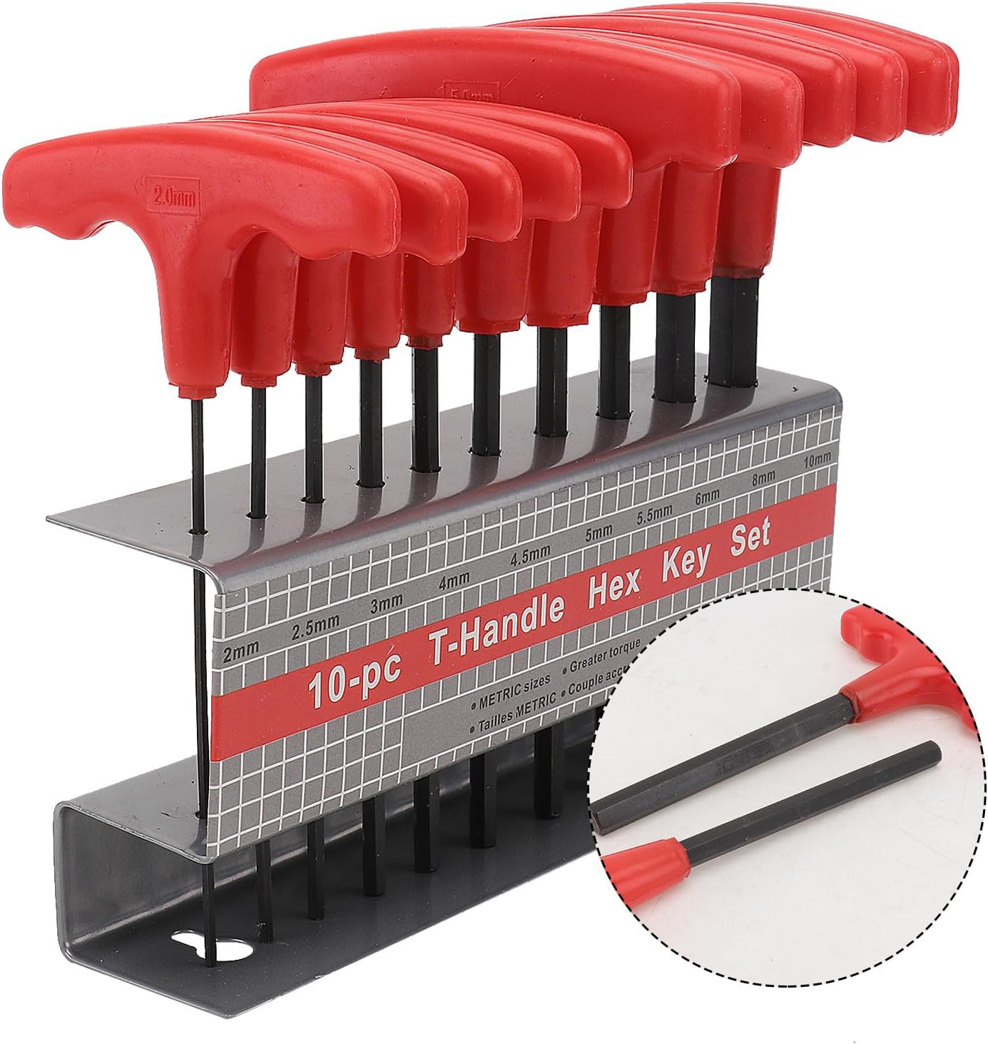 10pcs T-Handle Hex Key Wrench Set -H10 with Holder, Handle Steel Allen Wrenches for Home Repair and Mechanical Use