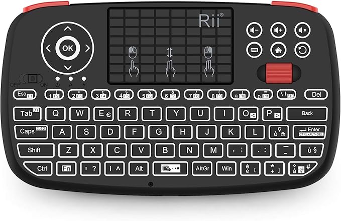 Rii Mini i4 Wireless + Bluetooth (layout ITALIANO) - Mini tastiera retroilluminata con touchpad compatibile con Smart TV, TV Box, Tablet, Smartphone, Console, PC, Fire TV, Raspberry