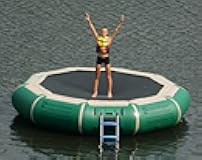 Island Hopper 13' Bounce N Splash Padded Water Bouncer Natural Green – Durable Inflatable Trampoline for Kids – Spring-Less Design with Foam Padding – Water Trampoline for Lake Supports 500 lbs