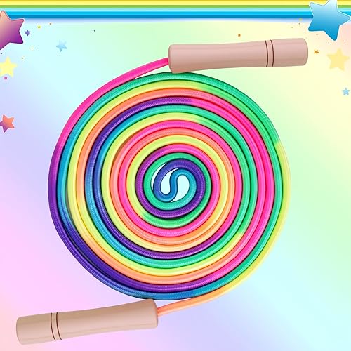 Miniatura 8 de Cuerda de saltar holandesa doble de 16 pies para niños, cuerda de saltar ajustable con asas de madera, perfecta para fitness, diversión al aire