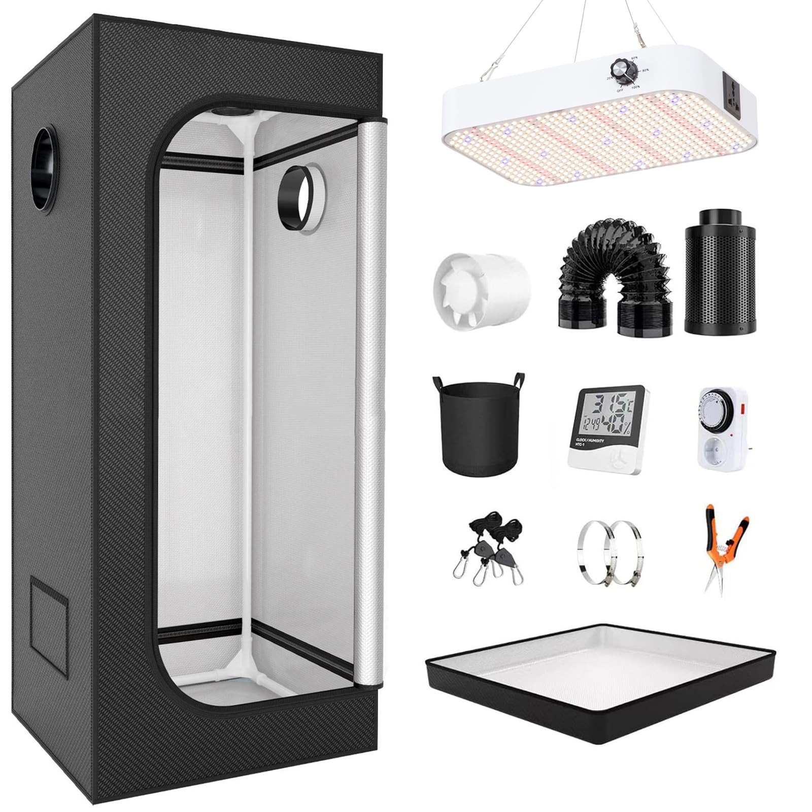 Kit de tente de culture – Tente de culture complète avec lumières DEL à intensité variable de 200 W à spectre complet – Idéal pour la croissance des plantes d'intérieur