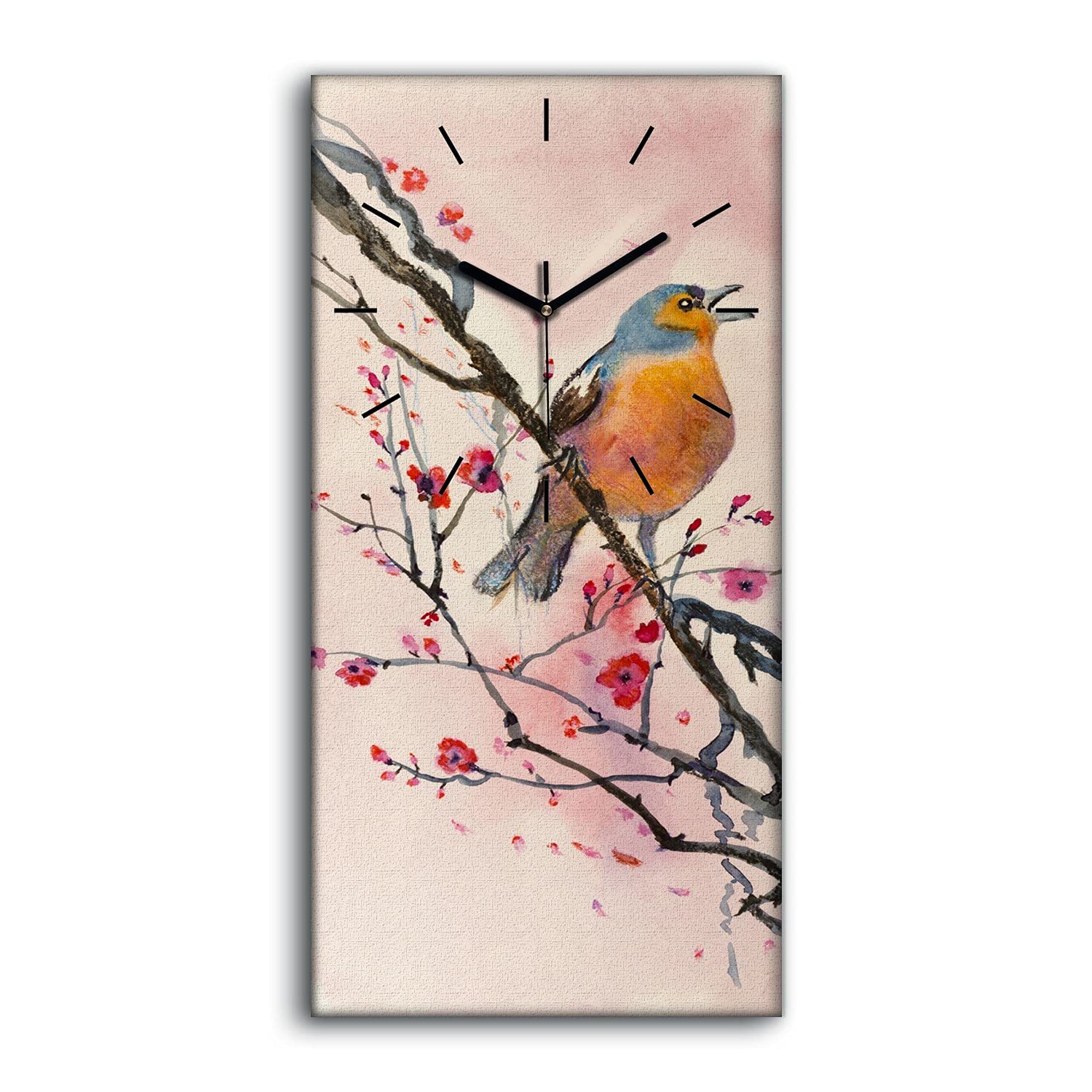 Horloge sur Toile Salon et Chambre Image Artistique Branche Fleurs Silencieuse