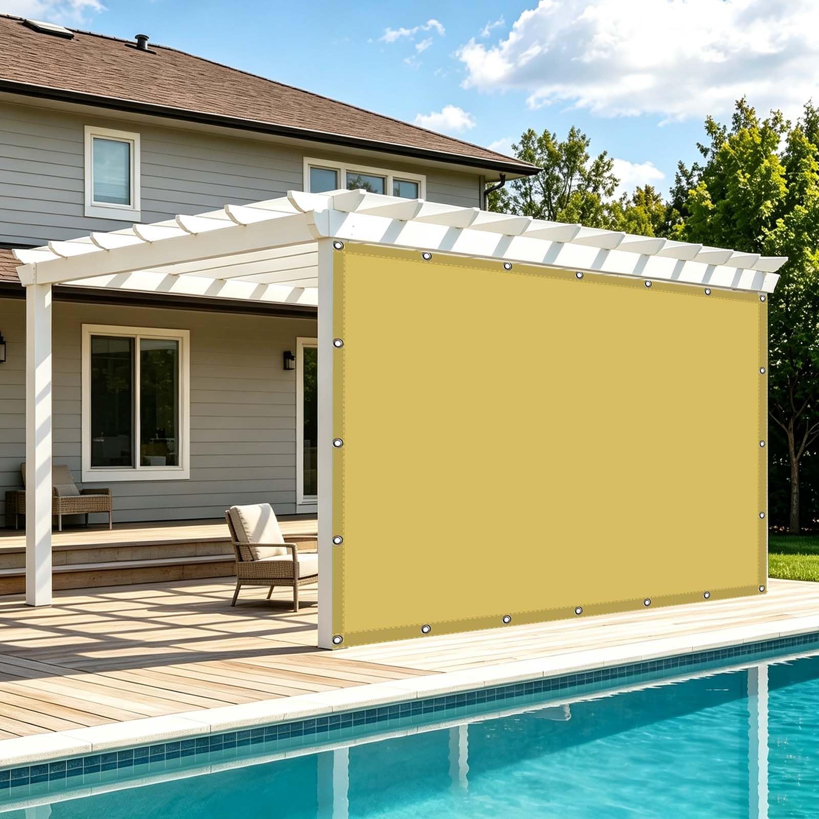 Vela Ombreggiante 210 x 550 cm Protezione UV con Fune e Occhiellato Vela Ombreggiante Impermeabile Tenda da Sole per Esterno per Giardino e Terrazza, Piscina, Giallo sabbia
