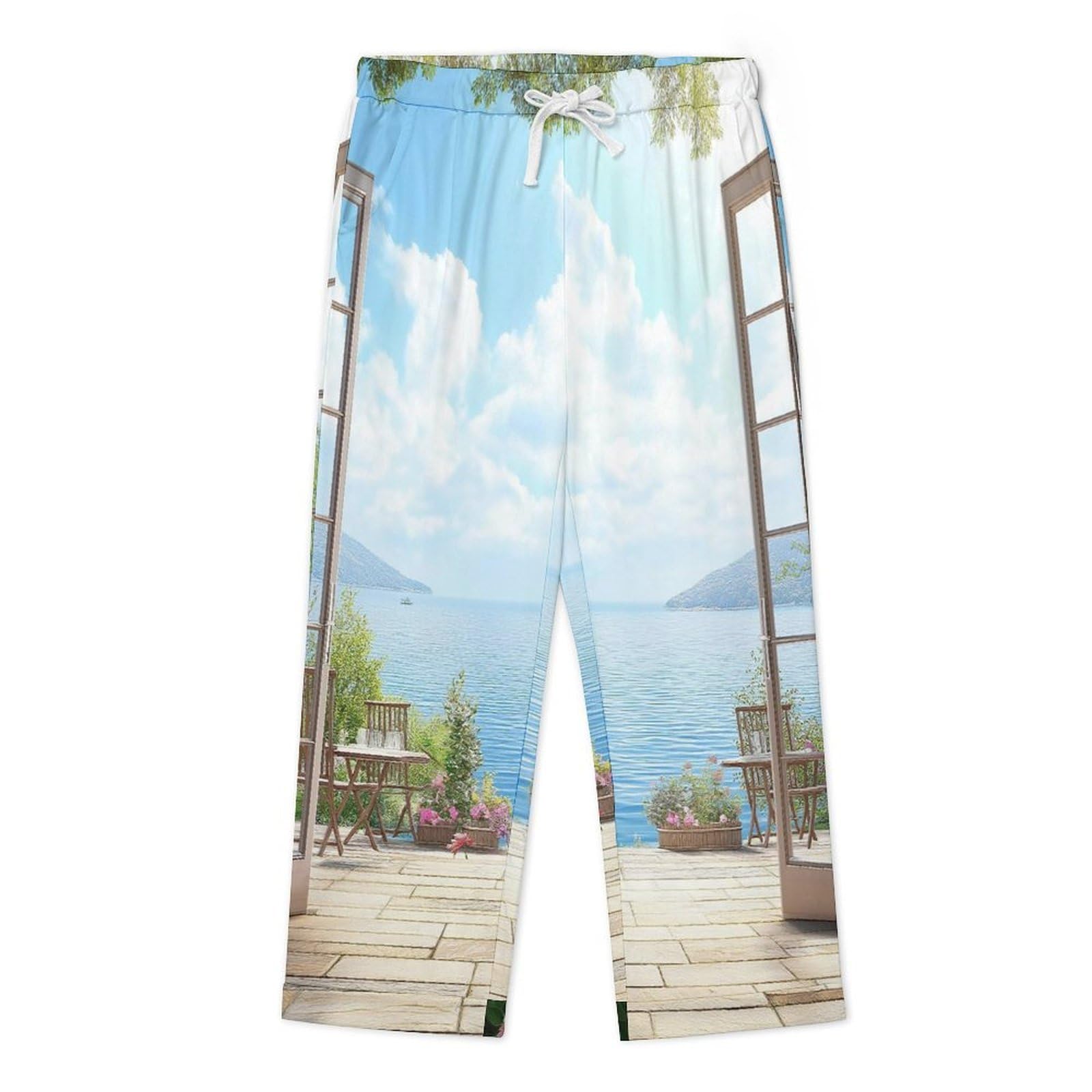 Completo Pigiama da Uomo - Giardino sul Mare Pigiama A Maniche Lunghe Abbigliamento da Casa 2 Pezzi Top + Pantaloni Morbido E Caldo Pigiama Autunnale E Invernale