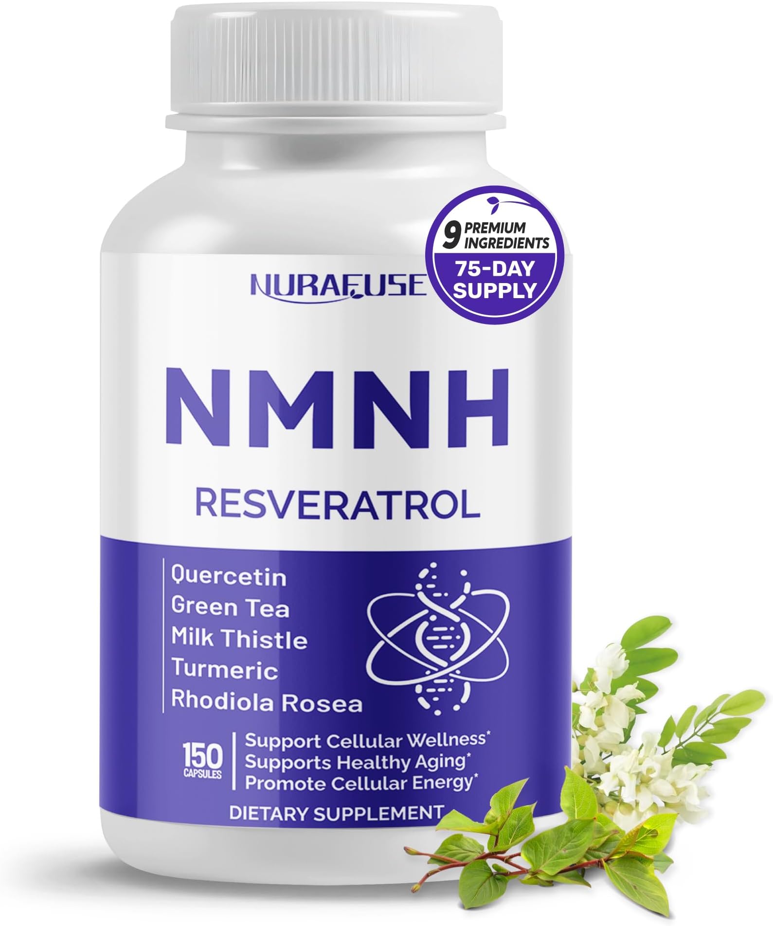 High Potency NMNH with Resveratrol, Quercetin, Green Tea, Milk Thistle, Turme...