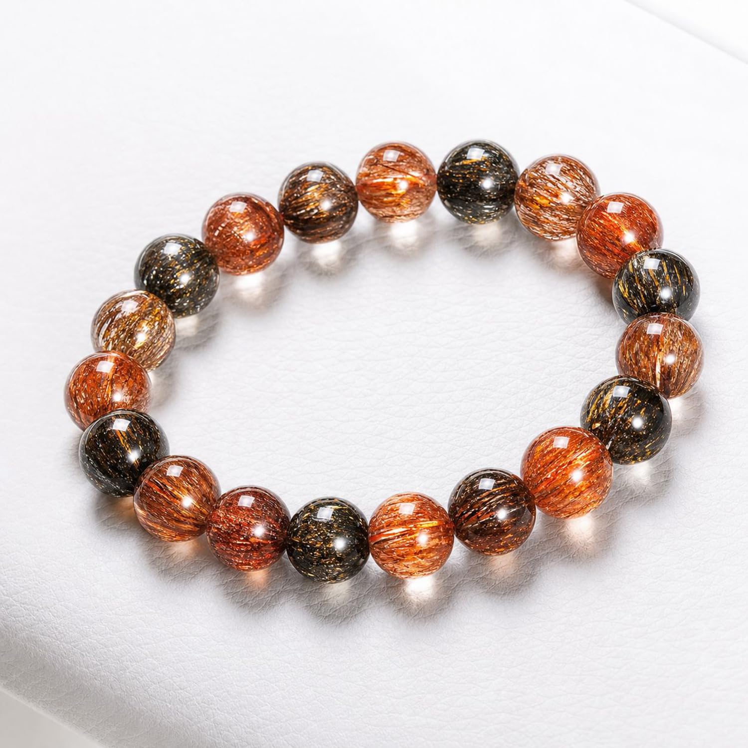 Braccialetti neri in oro perline quarzo Super Seven, cristalli naturali | Braccialetti con perline per uomo e donna, gioielli per la guarigione della ricchezza
