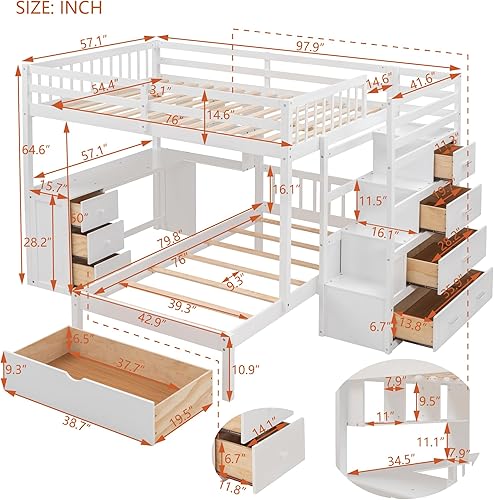 Miniatura 305 de Versatility - Litera individual sobre individual con escritorio y armario integrados, cama alta de madera maciza y plataforma independiente con
