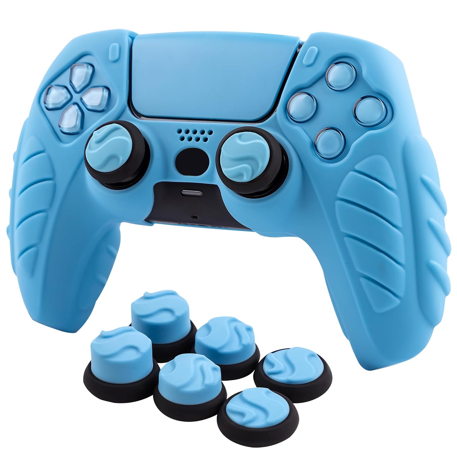CHIN FAI Ergonomic Soft Grip Skin Compatible with PS5 Controller Anti-Slip Silicone Cover with 6 Thumb Grips Accessories