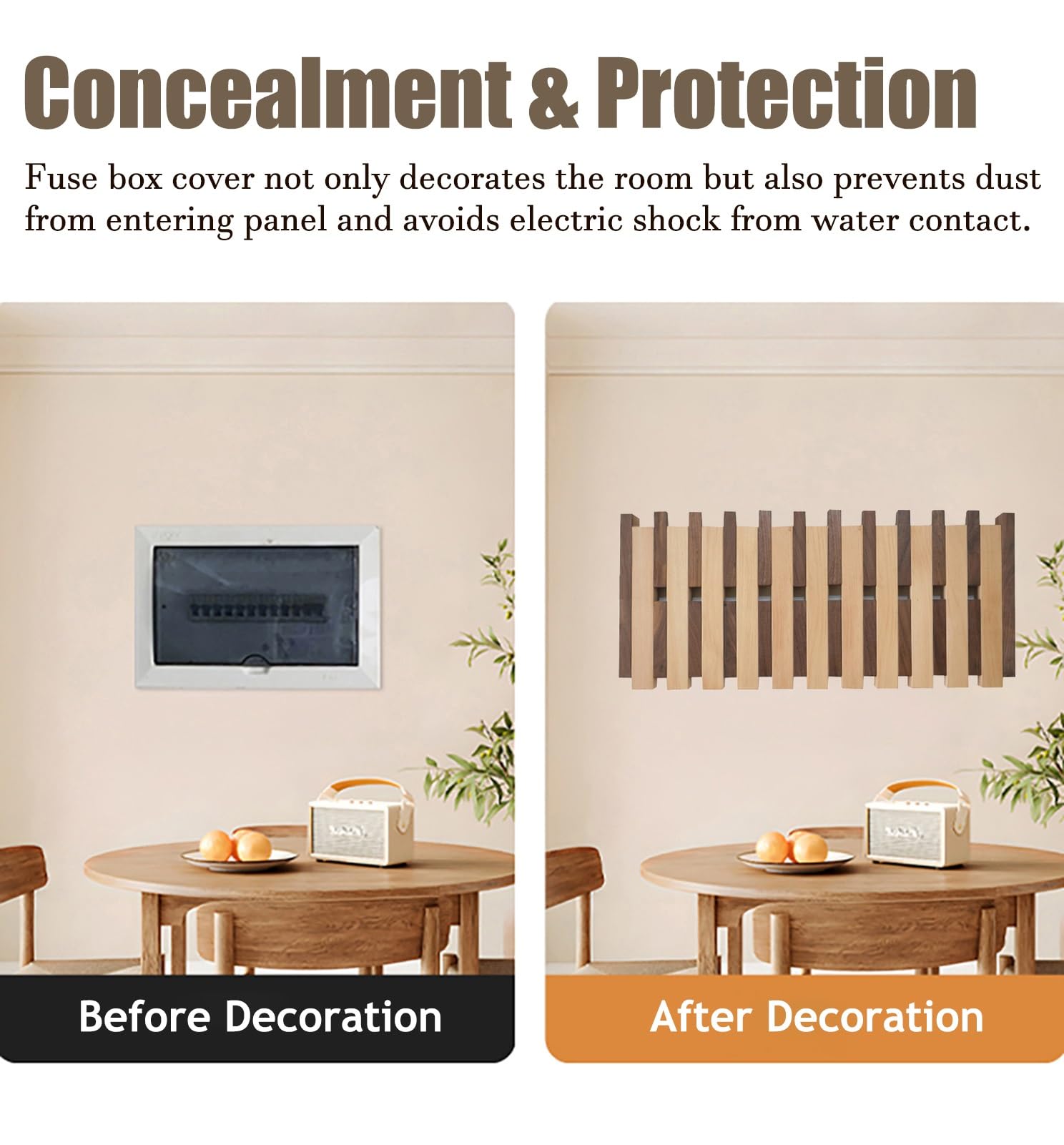 Tapa Cuadro Electrico Cubierta de Caja de Interruptores de Teclas de Piano de Madera con Ganchos, Cubierta de Panel Eléctrico Decorativo Montado en la Pared(Natural,8 Hooks)