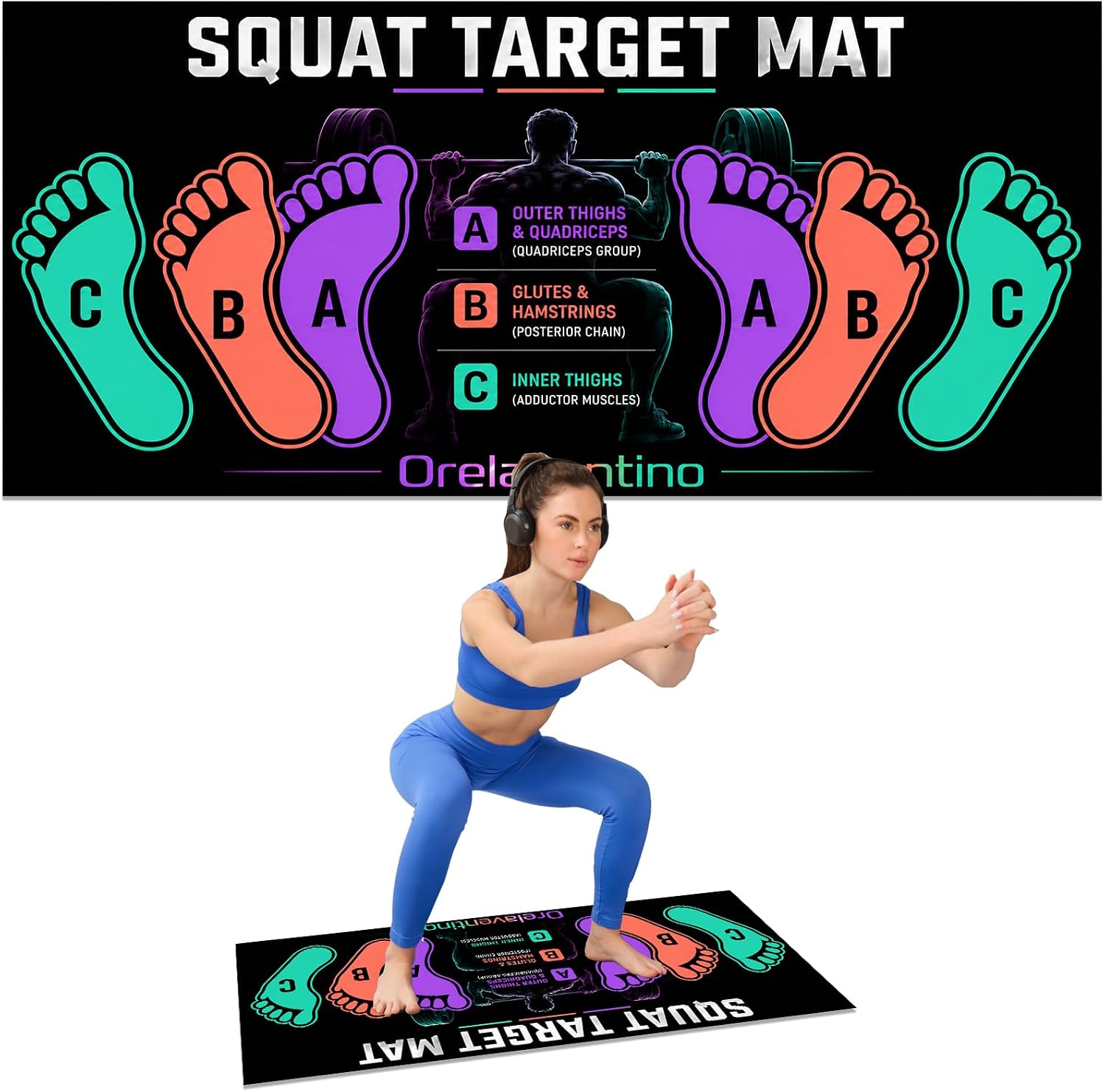 Squat Mat with Foot Position, Non-Slip Workout Mat for Safe Squat | 30'' x 13.8'' Squat Mat, Improves Muscle Activation & Knee Support, Home Gym Fitness Mat,Versatility and Safety
