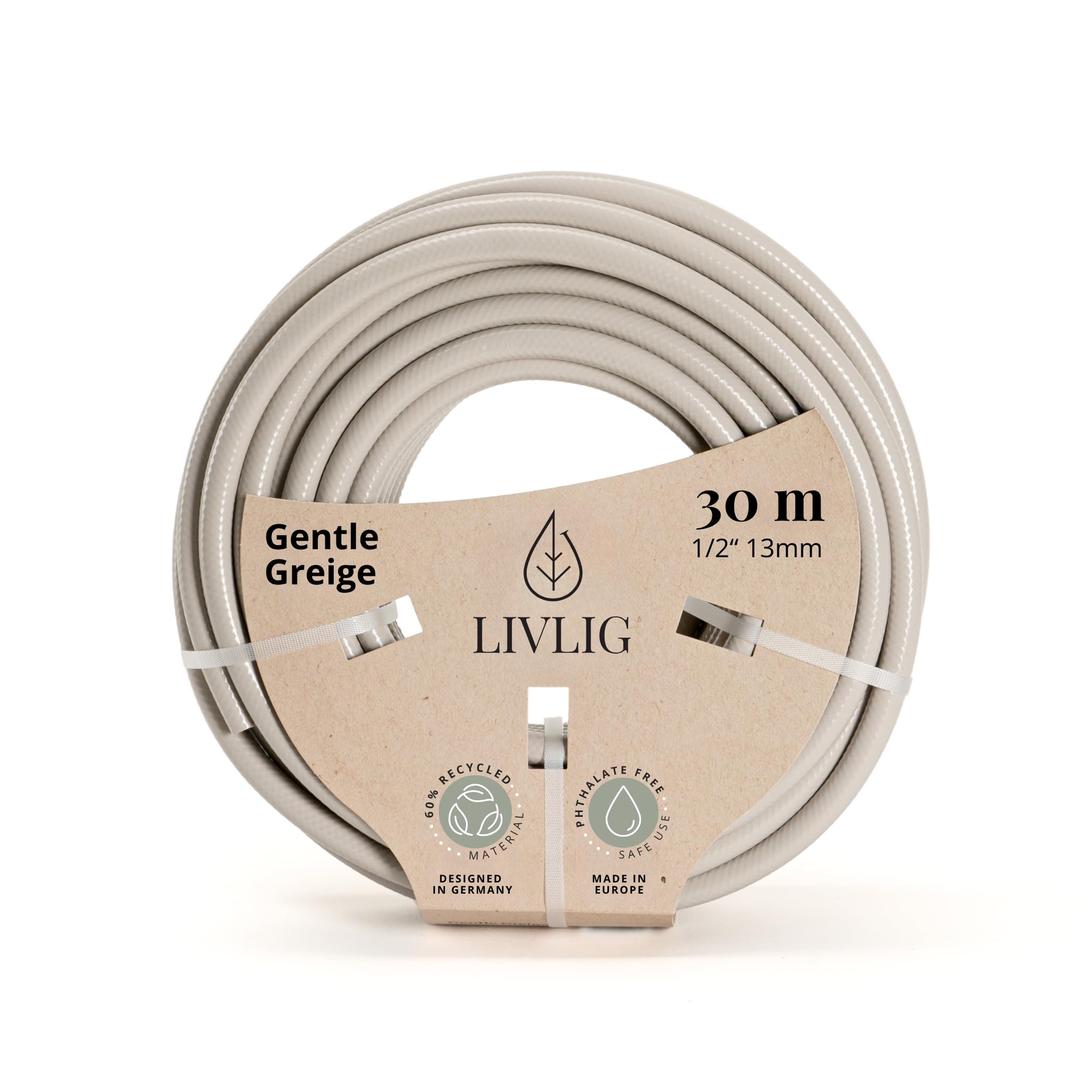 Livlig53 Gentle Greige Livlig Garden Hose 30M, Hosepipes For Garden 1/2 Inch Made In Germany, 30M Hose Pipe Made Of Recycled Pvc, Dimensionally Stable, Colour: Beige
