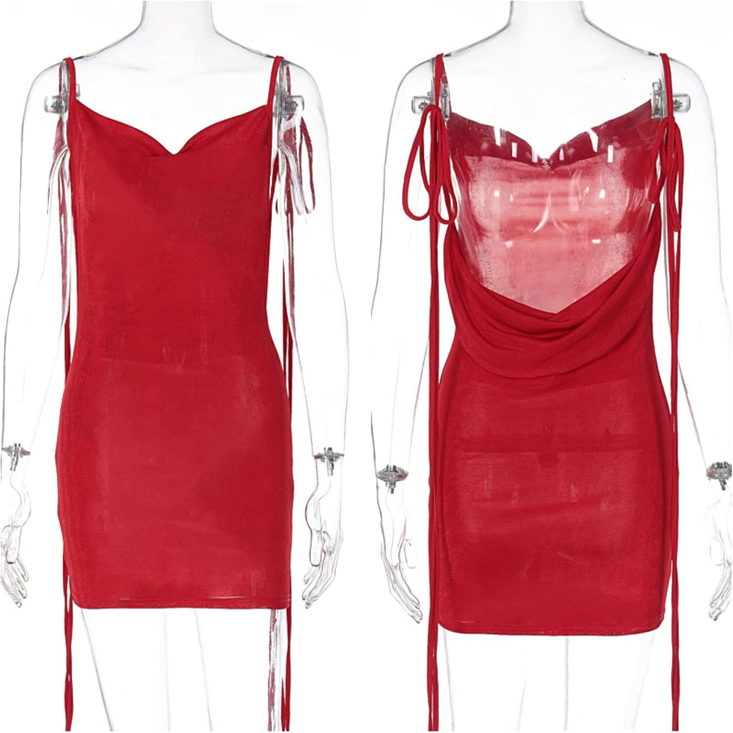 JUMISEE Women Sexy Backless Draped Mini Dress Elegant Sleeveless Spaghetti Strap Bodycon Evening Dress Club Party Dress - Image 4