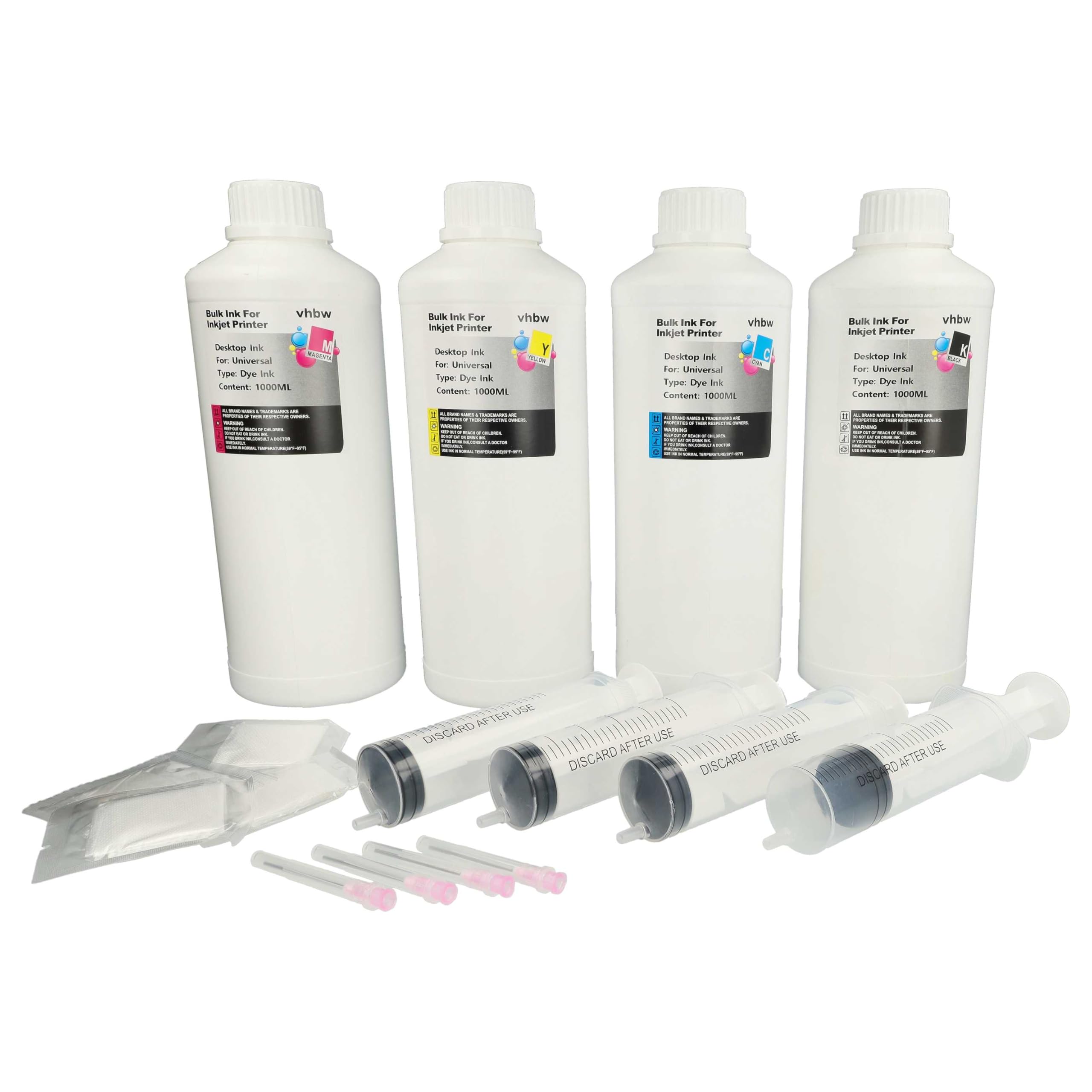vhbw 4X Nachfülltinte für Drucker | Refillset Dye Cyan, Dye Magenta, Dye Schwarz, Dye Yellow, 1000ml
