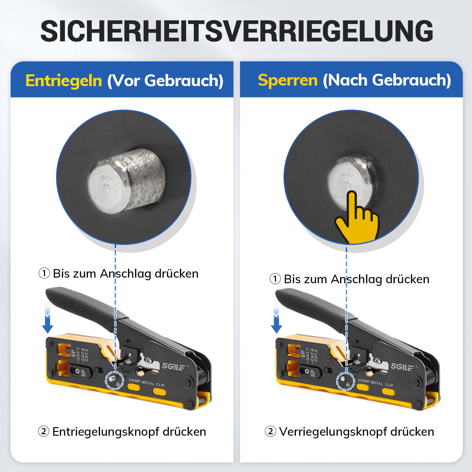 SGILE Crimpwerkzeug-Set RJ45, Werkzeug Paket für Cat5 Cat6 Cat7, Durchgangs-Abisolier und Schneidwerkzeug, Ethernet-Kabel-Wartungssets, Kabeltester, Cat5/6/7, 25 Stecker, für Computer-LAN-Kabel