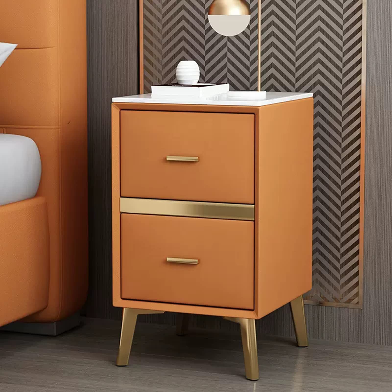 SXZenSpace Modern Nightstand with 2 Drawers, Slim Design & Metal Handles – Perfect Bedside Table or Accent for Bedroom No Assembly Required, Space-Saving Solution