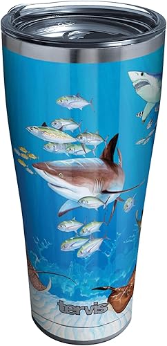 Tervis Vaso aislado Triple Walled Guy Harvey mantiene las bebidas frías y calientes, 30 onzas, acero inoxidable, collage de tiburones