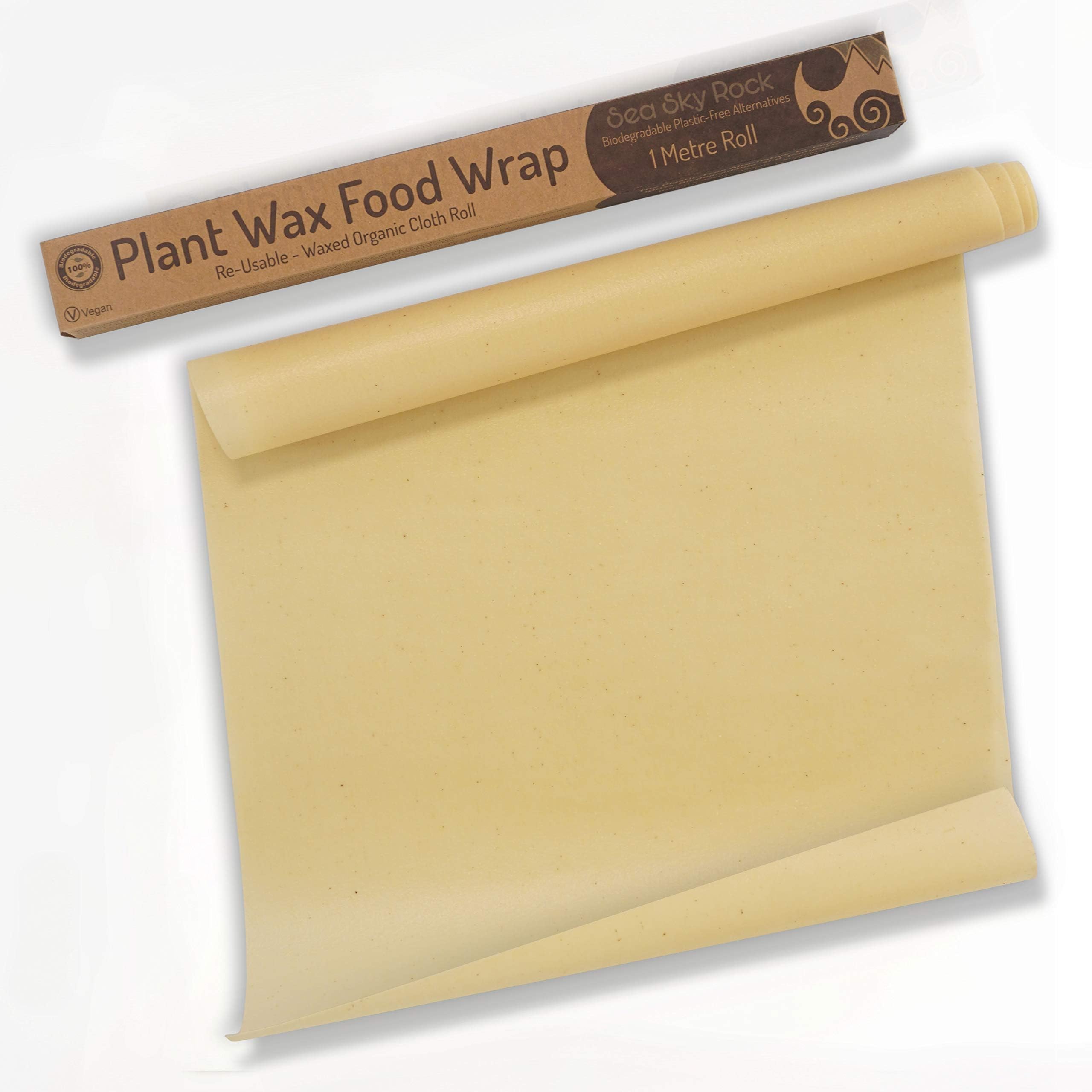 Sea Sky Rock - Plant Wax Food Wrap - 100 cm / 1 metre Roll - Reusable Vegan Alternative to Bees Wax - Organic Unbleached Dye-Free Cotton - Plastic-Free - 100% Biodegradable & Compostable
