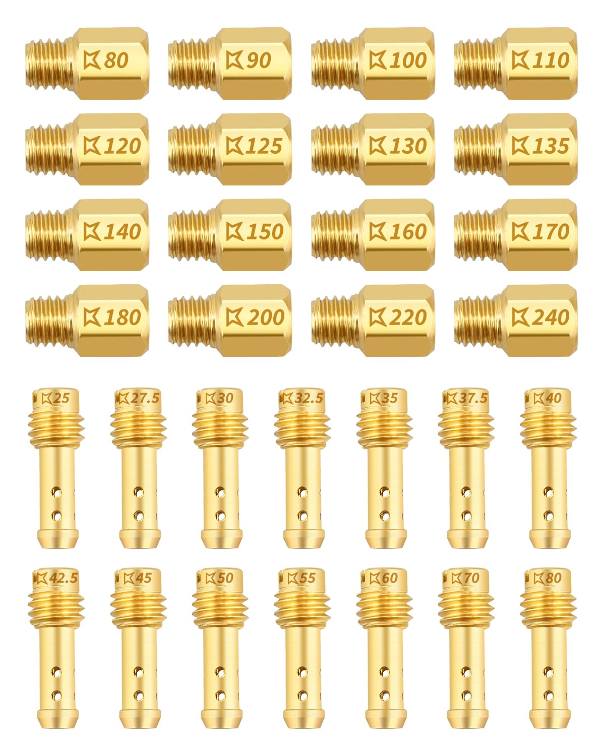 Main Jet and Pilot Slow Jet Kit Fit for VM18 VM20 VM22 VM26 VM24 VM28 VM30 VM32 VM34 VM36 VM38 VM44 Carburetors CRB 30Pcs