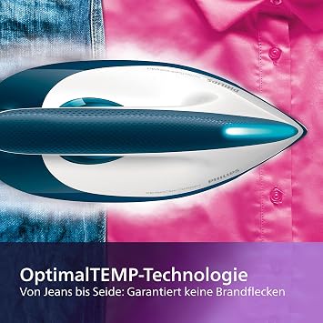 Philips Domestic Appliances Perfect Care Compact Steam Iron OptimalTemp Technology 120 g / min Continuous Steam 2400 W 6.5 Bar Pressure 1.5 Litre Water Tank SteamGlide Soleplate Blue (GC7844 / 20)